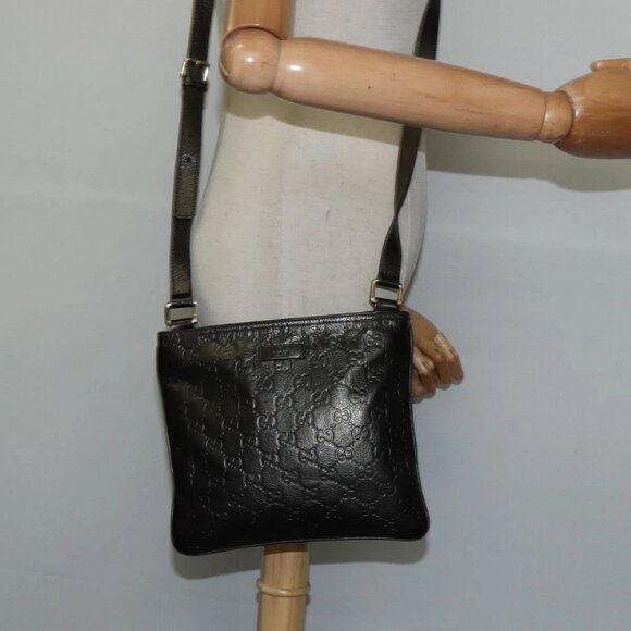 GUCCI Guccissima GG Canvas Shoulder Bag Leather Gray Gold 201538 Auth 147723 - Picture 1 of 16